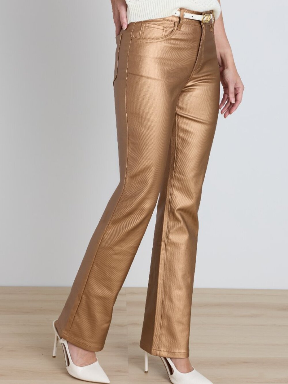 The Noli Shop Aria Coated Flare Jean Gold Metallic Petite and Classic Type - Picture 3 of 7